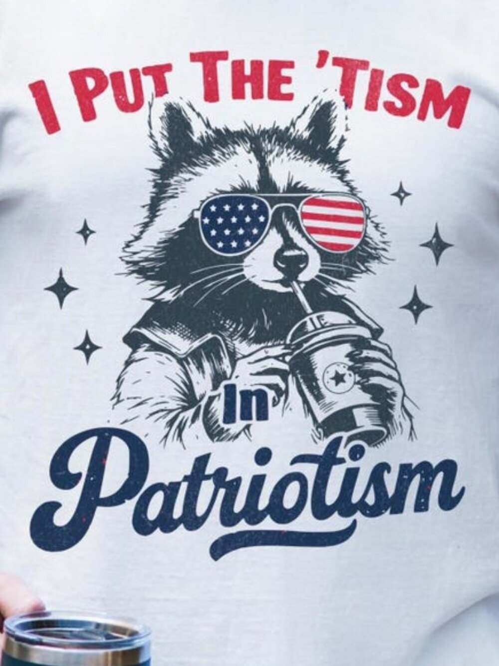 Funny Patriotic Raccoon Shirt, I Put the ‘Tism in Patriotism Tee - Picture 2 of 3